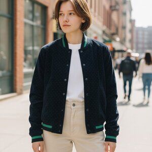 Vintage Izod Quilted Bomber Jacket Navy Corduroy 80s Era